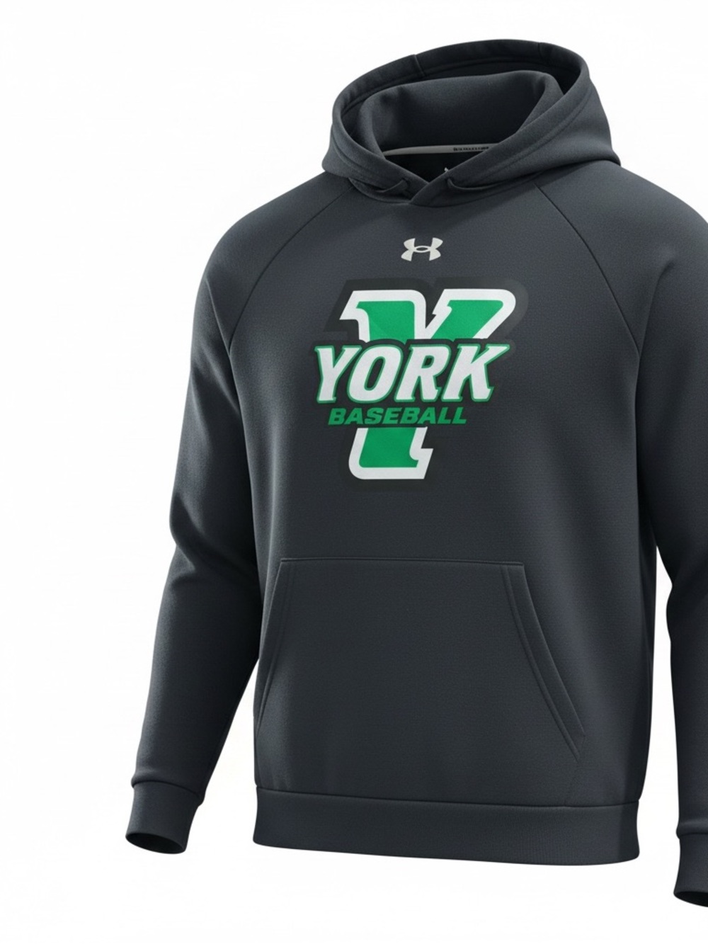 Under Armour Black Hoodie with Green and White York Baseball Logo